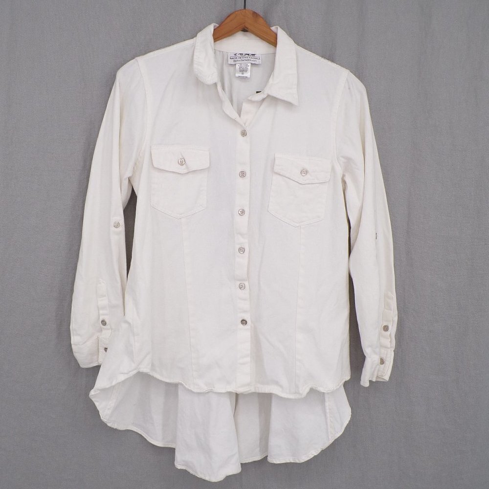 Back In The Saddle Women's Embroidered Western Drop Hem Button Top - size S - Picture 2 of 15